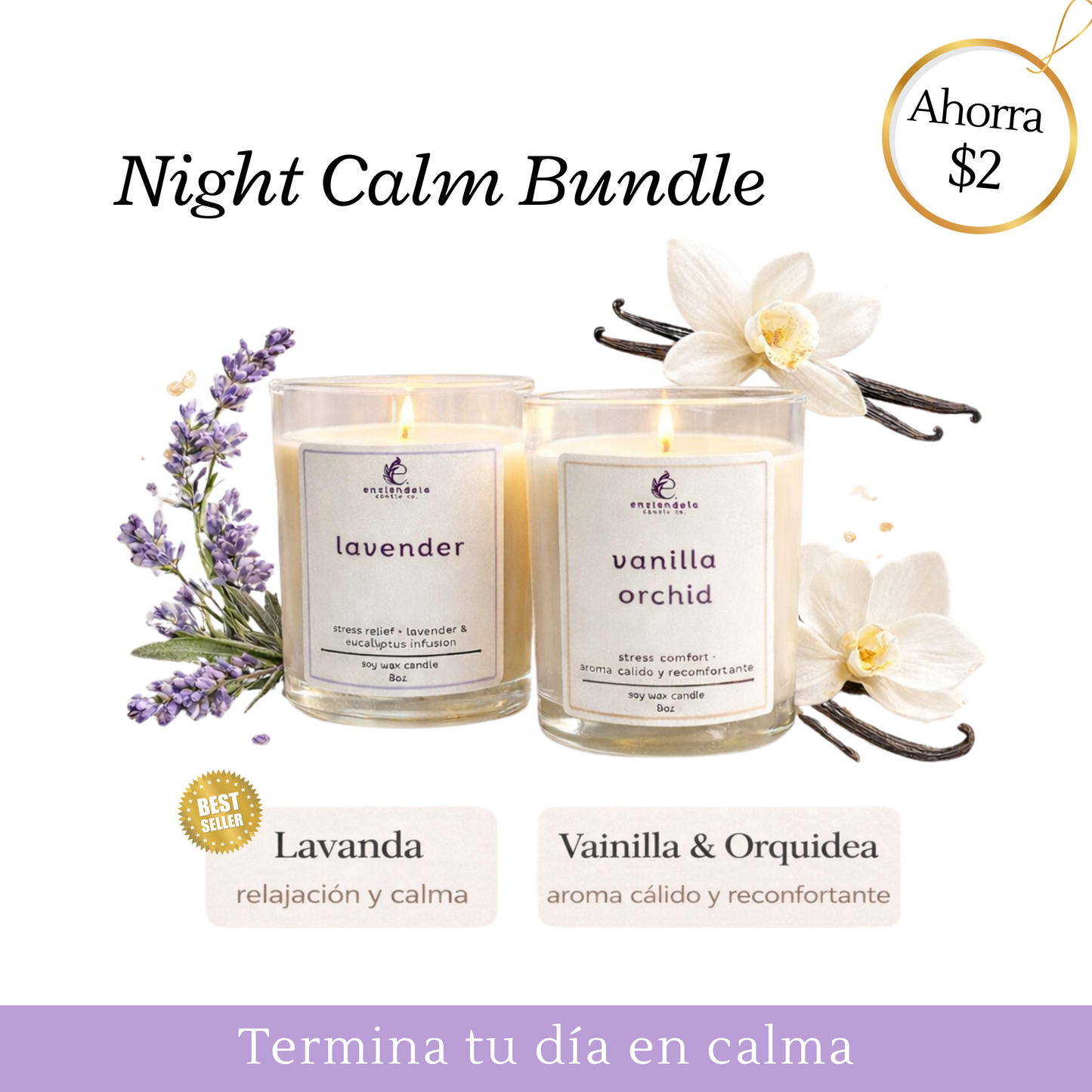 Para tu rutina de noche • 2 Velas • Lavender + Vanilla Orchid