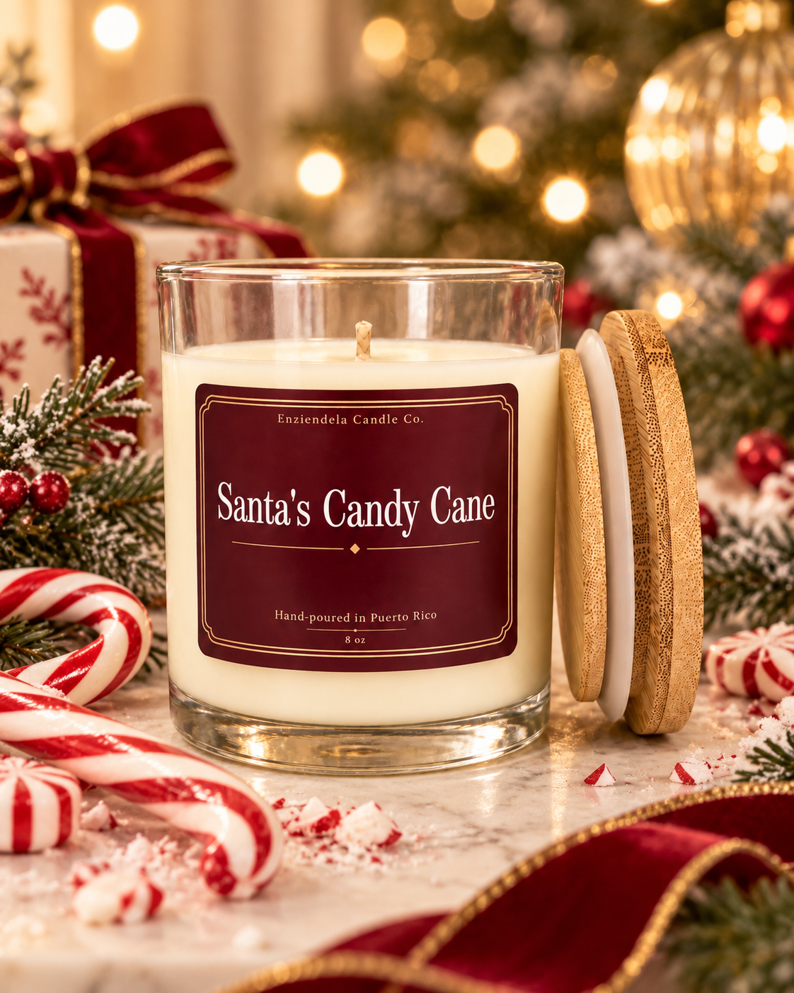 Santa's Candy Cane (Nueva) • Edición Especial • Vela Aromática Artesanal • 8oz