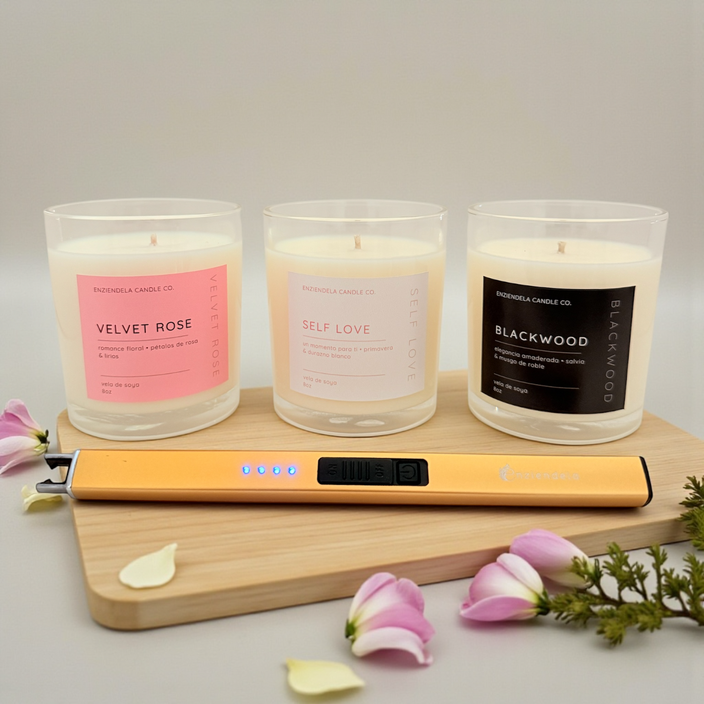 Bundle Self Love • Para Regalar • 3 velas + Encendedor Eléctrico Recargable + Tarjeta con afirmaciones